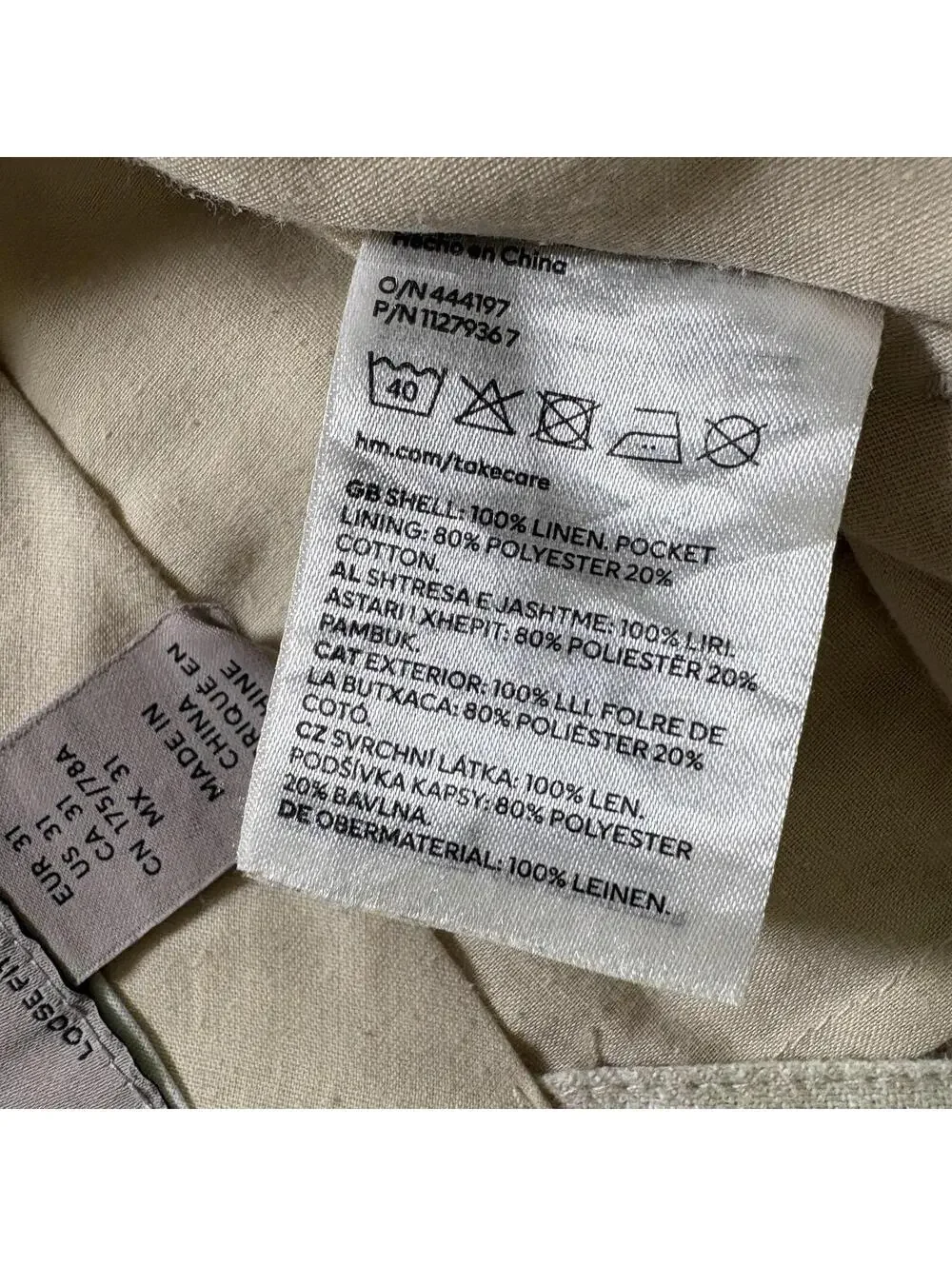 H&M Linen Wide Leg Pants Womens US 31 Fits Like 31X28 Beige Loose Trouser Casual